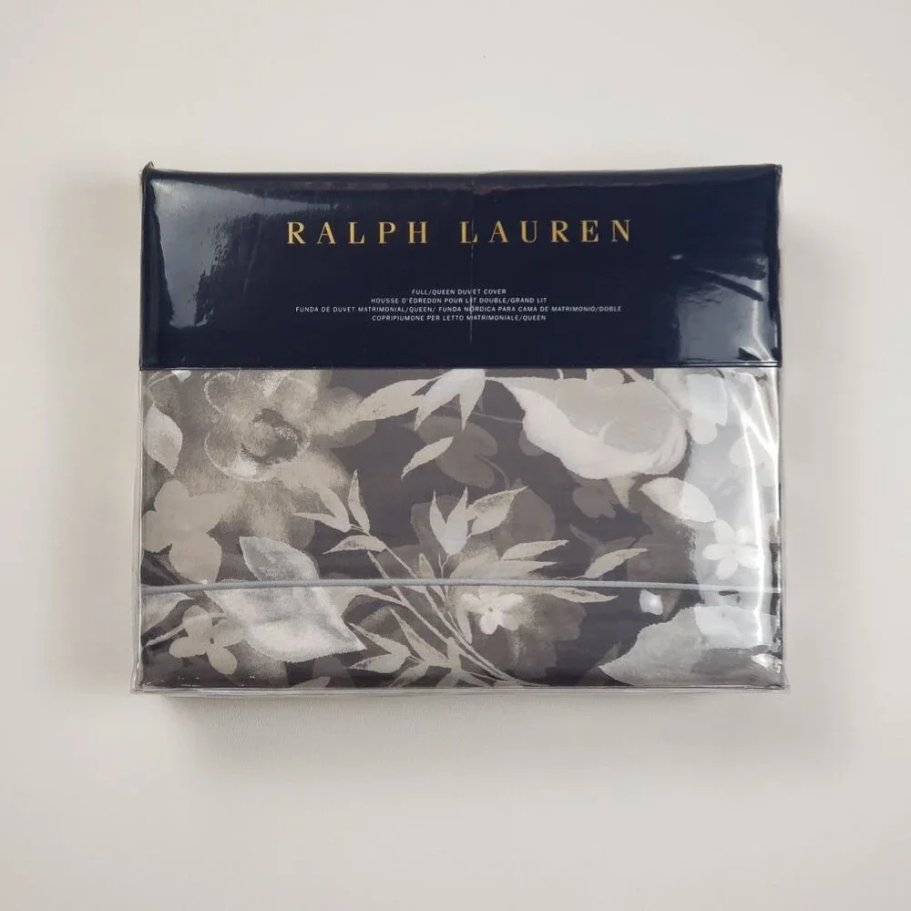 Ralph Lauren Home Avery Full/Queen Duvet Cover Grey Floral Chrysanthemum Heather
